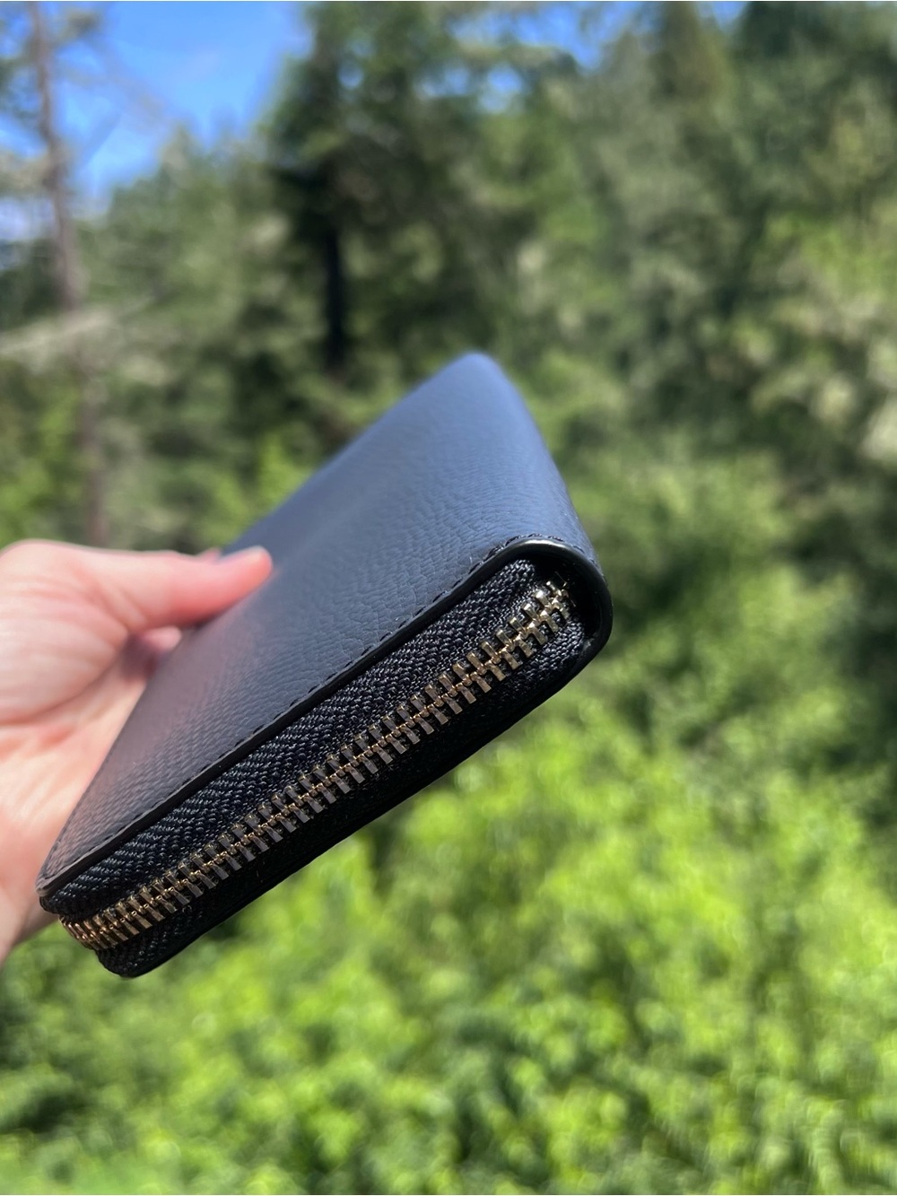 COACH Long Zip-Around Navy Pebble Leather Wallet with Gold Hardware AUTHENTIC - Picture 7 of 10